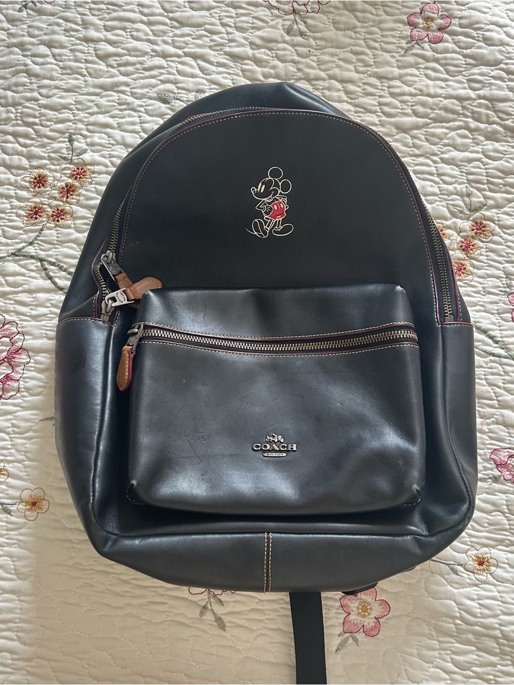 Coach Black Leather Backpack with Mickey Mouse Accent